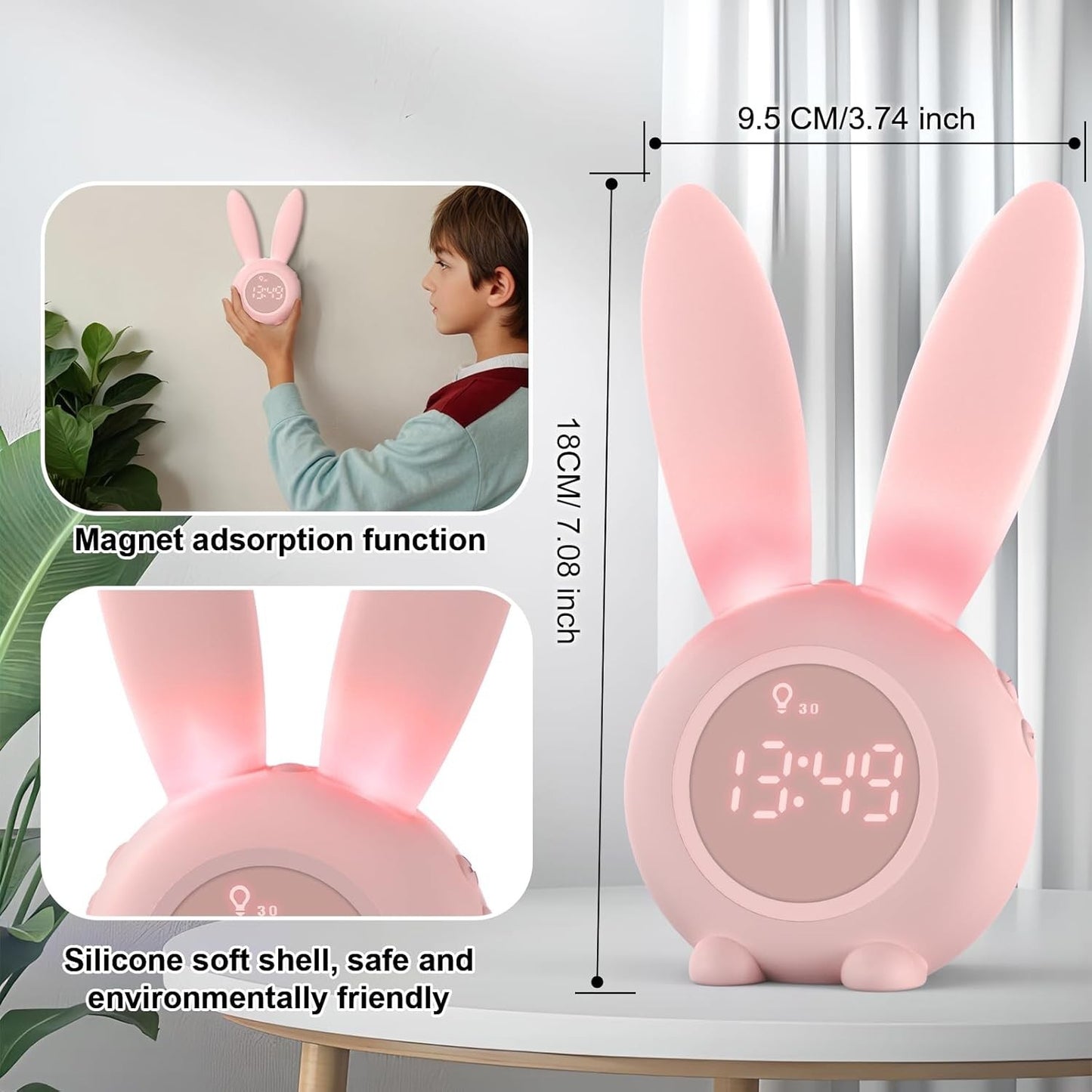 Sveglia Bambini Coniglio da Comodino con Luce Notturna Funzione Snooze Timer