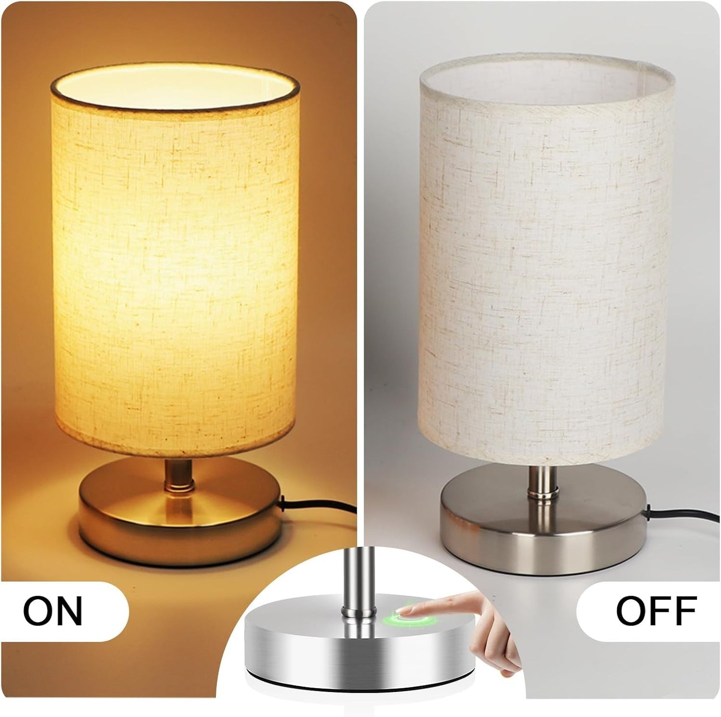 Lampada da comodino moderna a LED paralume in tessuto di lino beige lampada