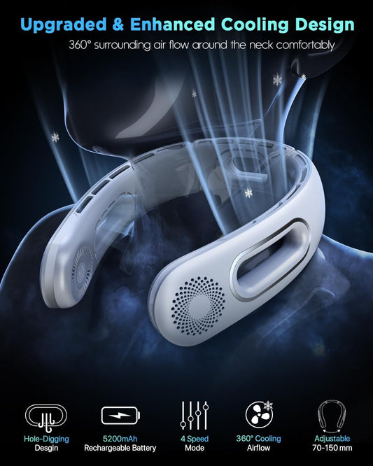 Ventilatore da Collo Portatile Ricaricabile Senza Lama con 4 Velocità