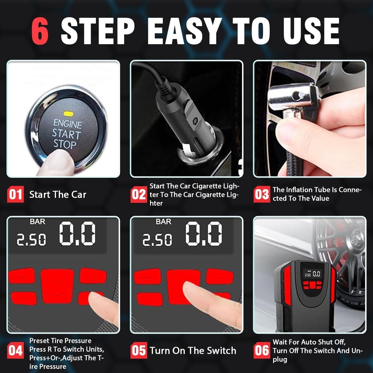 Gonfiatore per pneumatici, pompa compressore d'aria portatile da 120 W