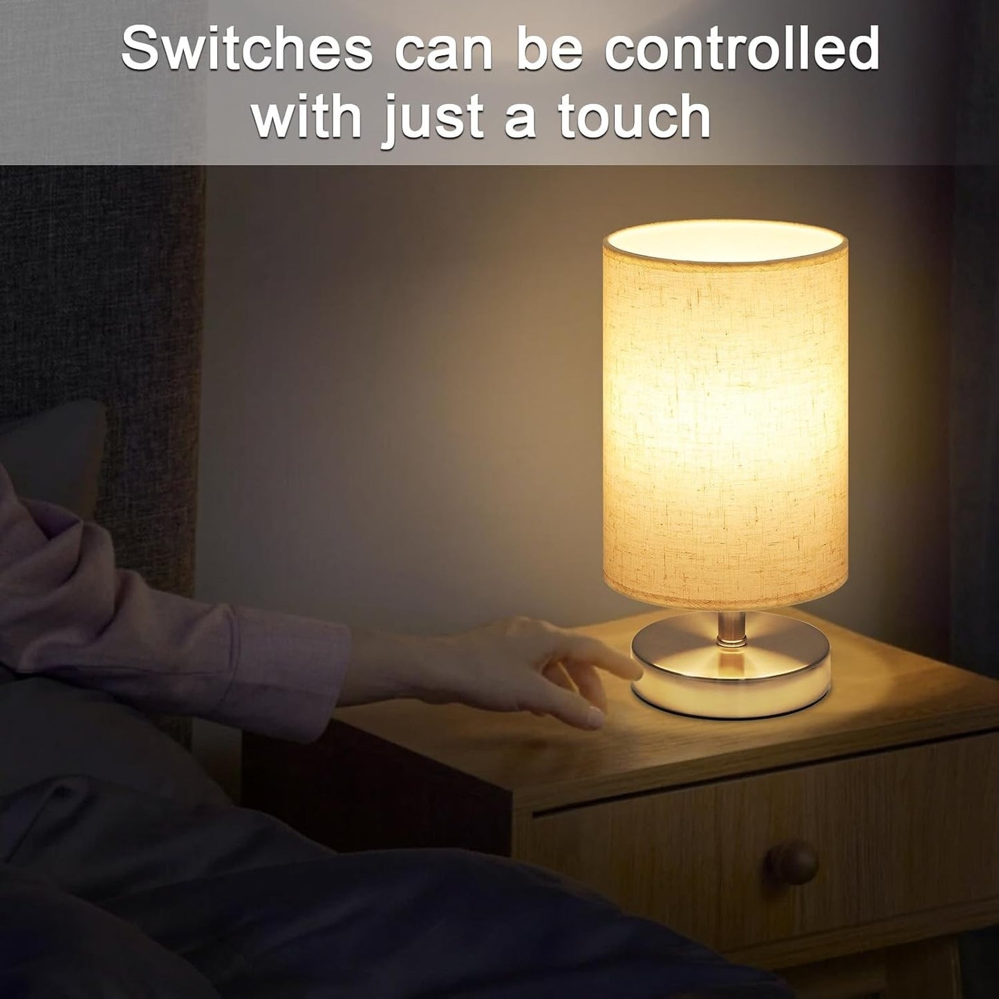 Lampada da comodino moderna a LED paralume in tessuto di lino beige lampada