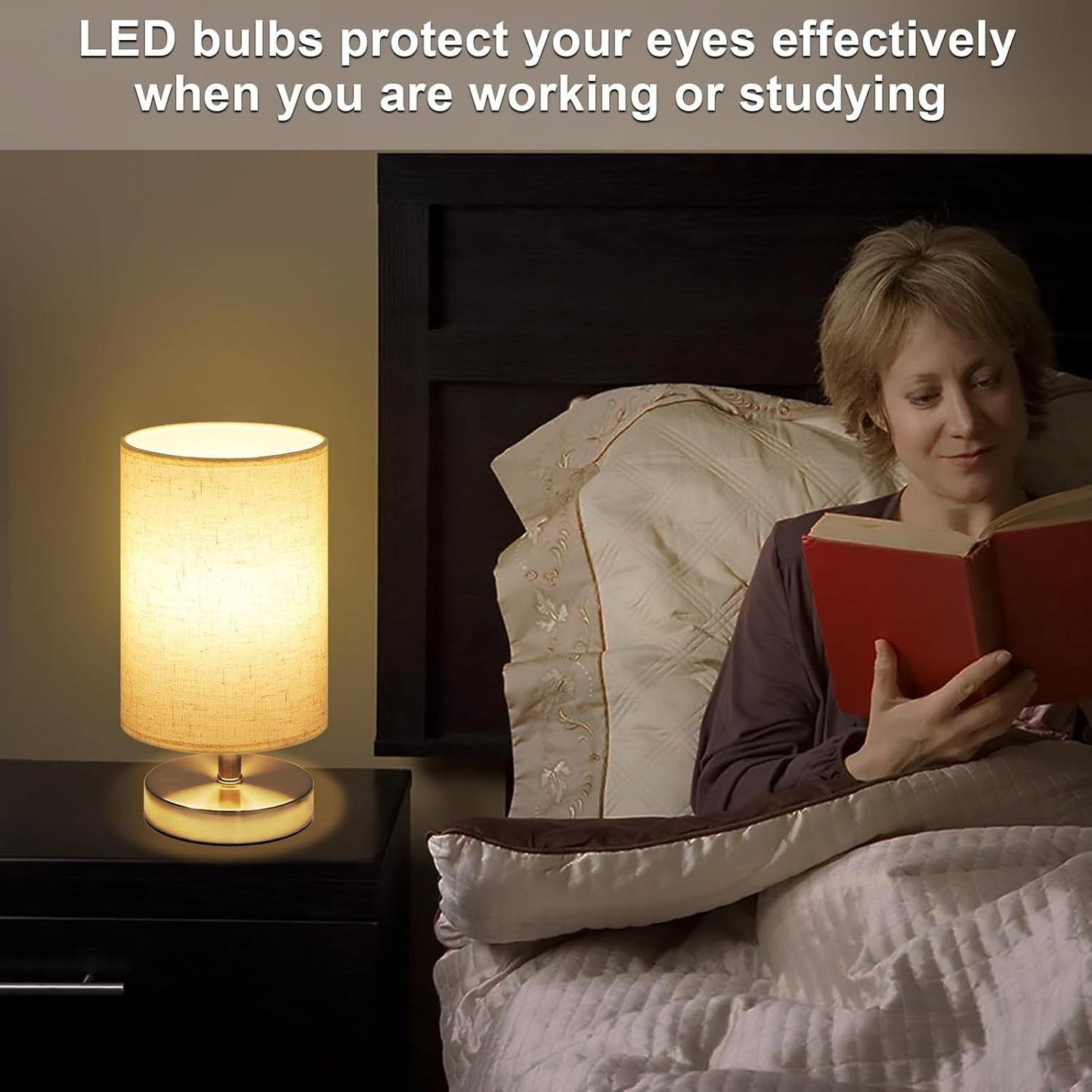 Lampada da comodino moderna a LED paralume in tessuto di lino beige lampada