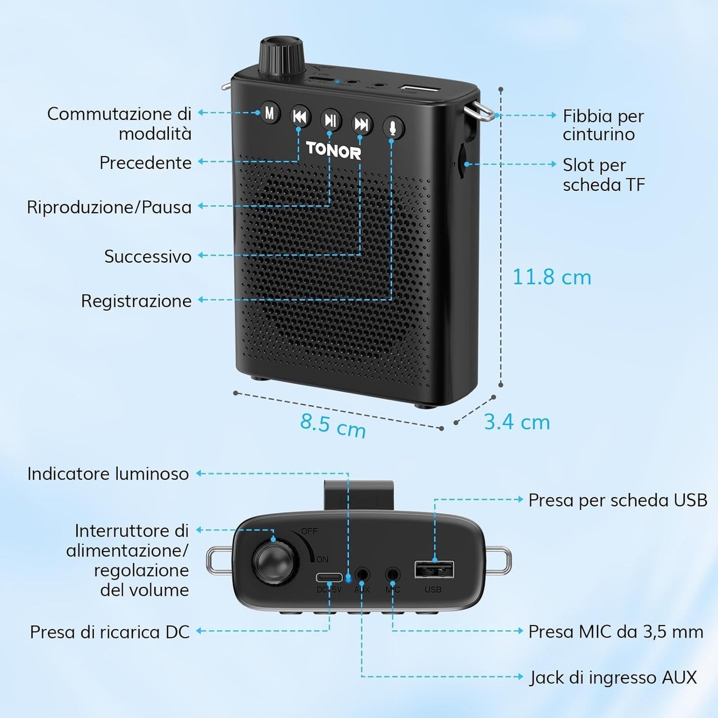 Amplificatore vocale portatile per insegnanti altoparlante TONOR