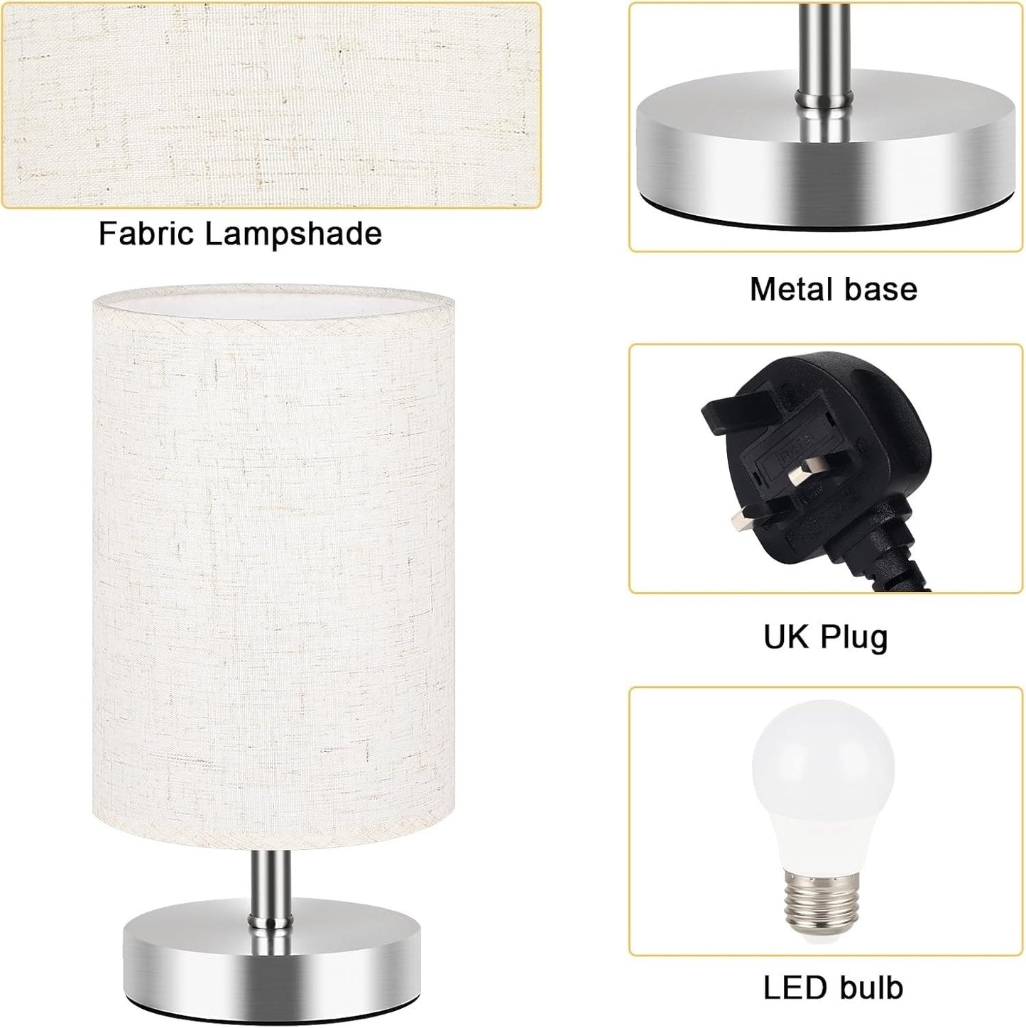 Lampada da comodino moderna a LED paralume in tessuto di lino beige lampada