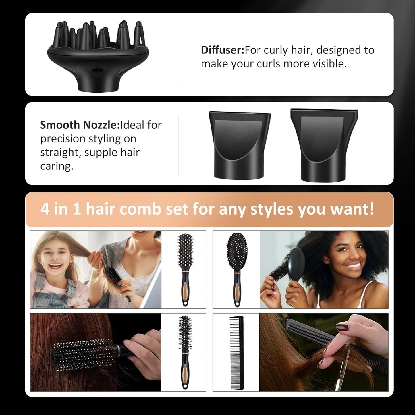 Asciugacapelli Phon Capelli Professionale, 2400W Phon con Diffusores per Ricci