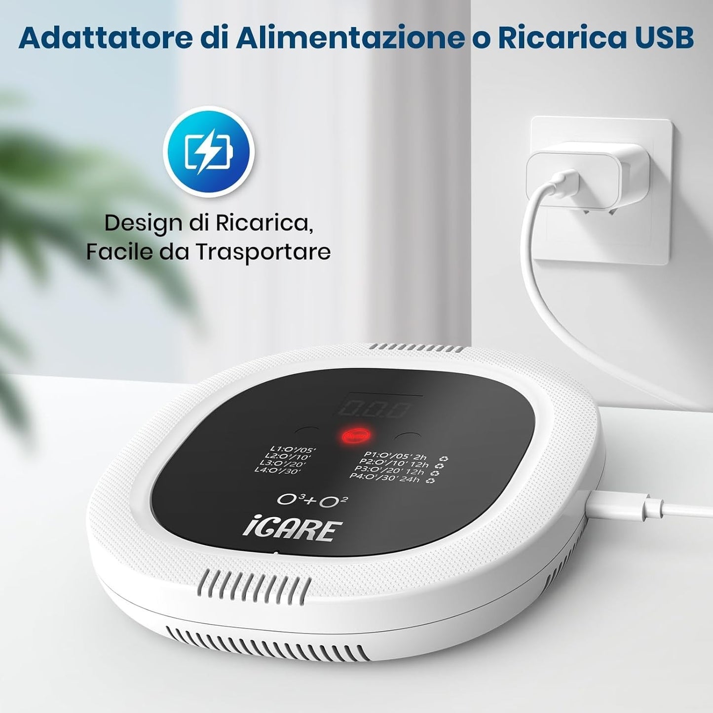 Generatore Di Ozono Purificatore D'Aria, 10000 Mah Ricaricabile Mini Purificator