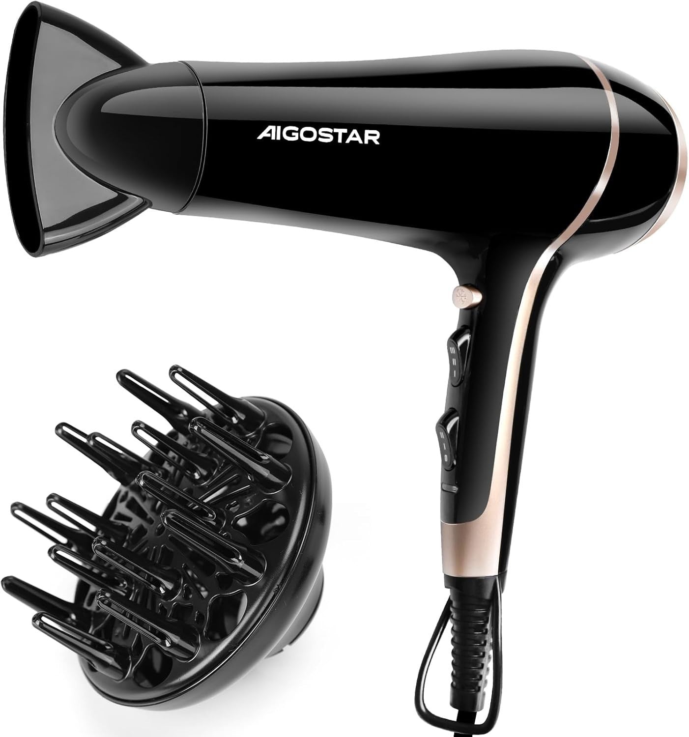 Aigostar Phon Capelli Professionale, 2400W Phon Ionico con Diffusore e Beccuccio