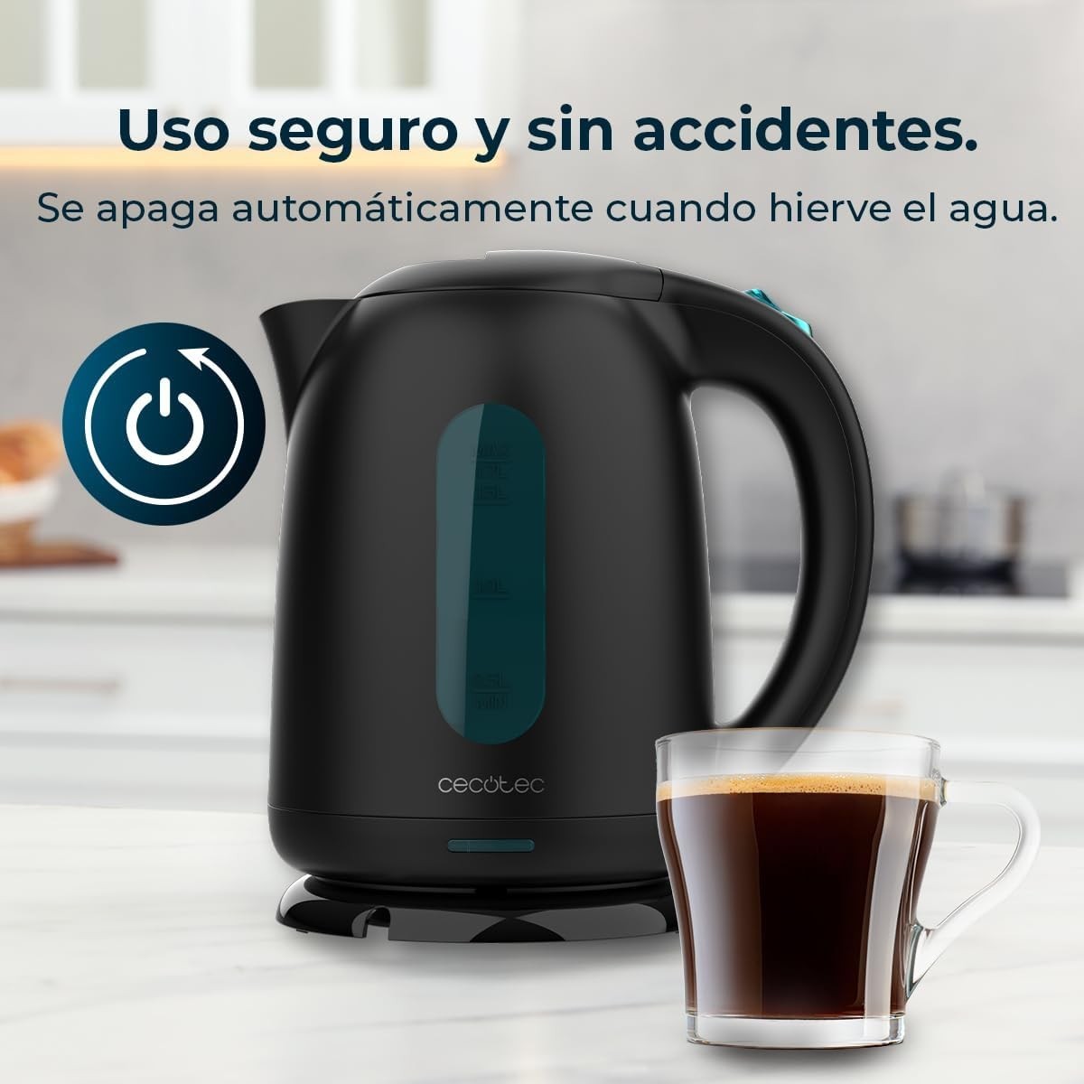 Cecotec Bollitore Elettrico 1,7L - Bollitore Acqua Thermosense 180 Black