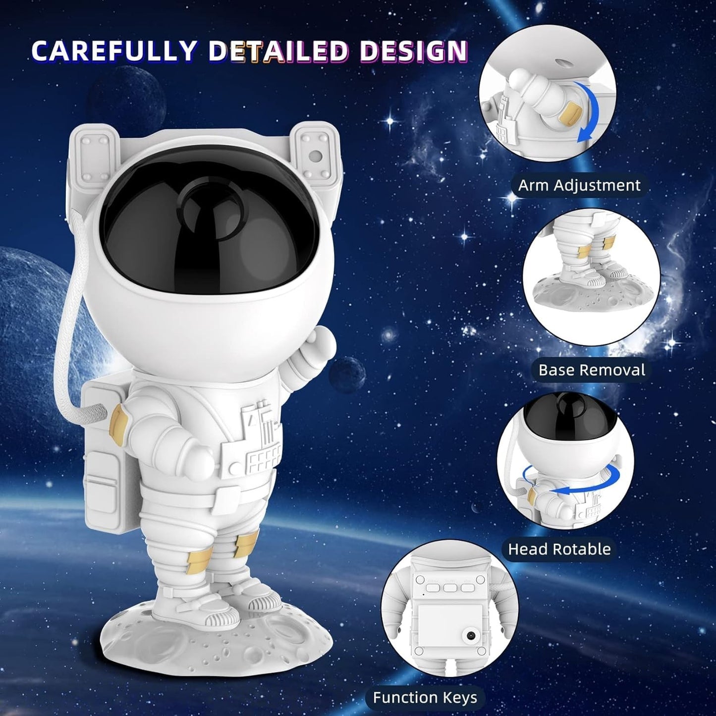 Astronauta  proiettore di stelle con telecomando regolabile a 360° e timer.