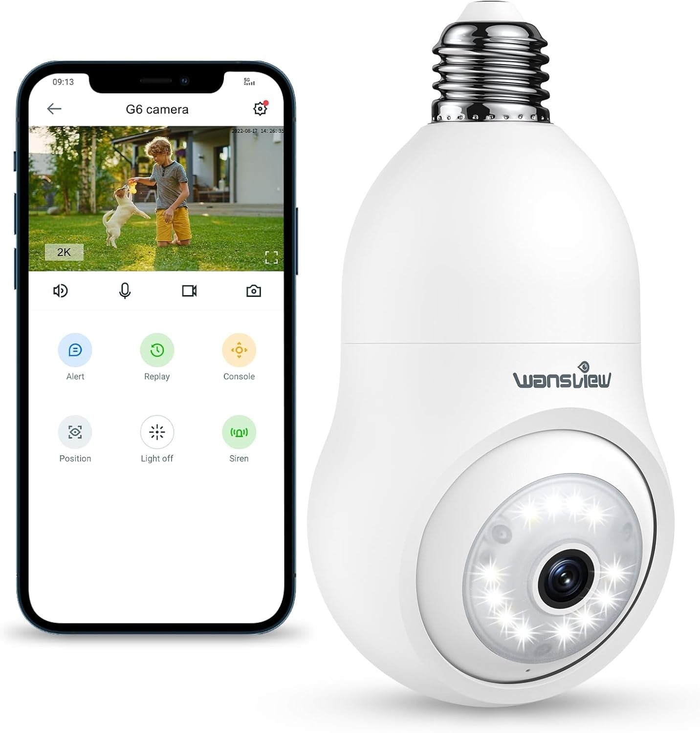 wansview Telecamera Lampadina WiFi Esterno/Interno - 2K Telecamera in base E27 c