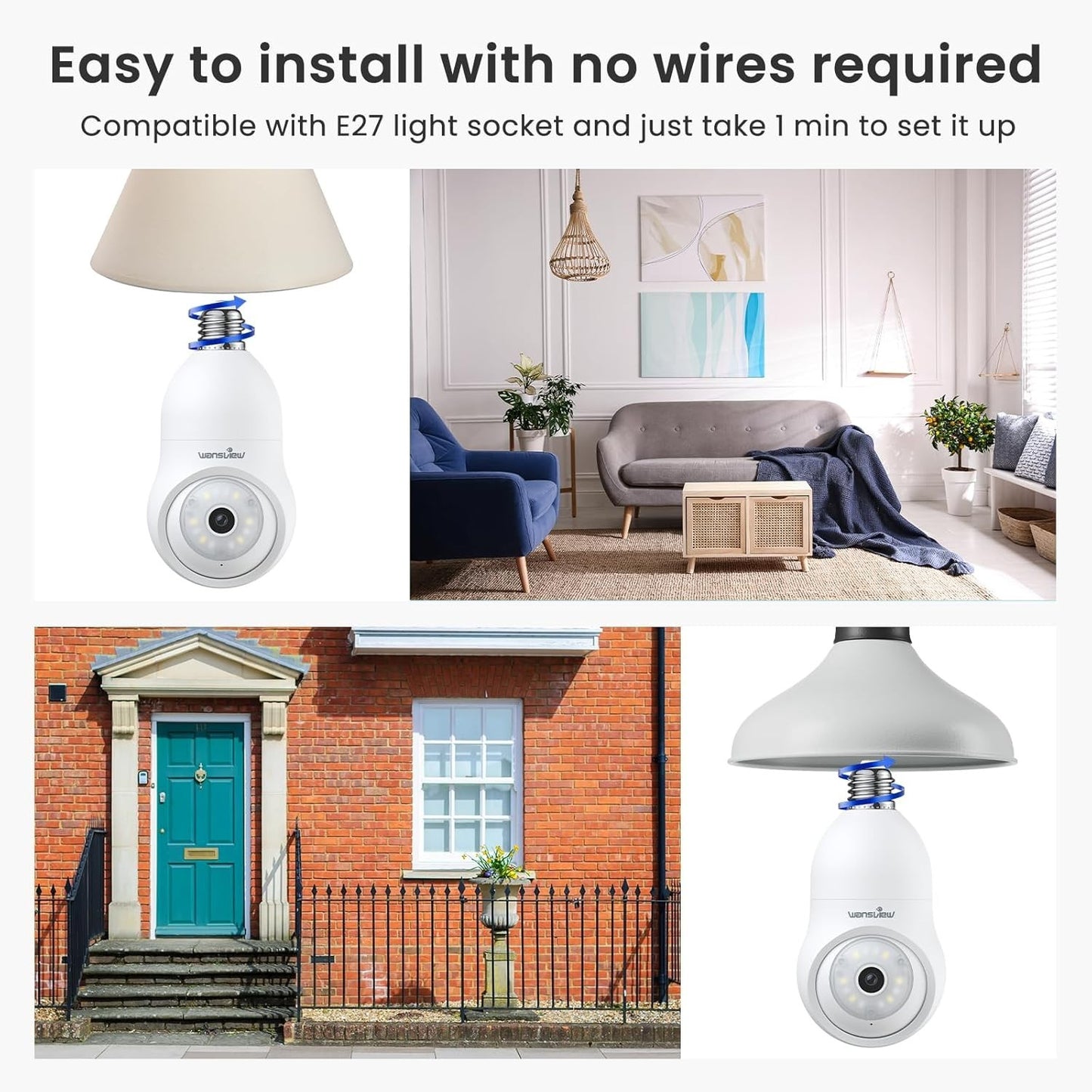wansview Telecamera Lampadina WiFi Esterno/Interno - 2K Telecamera in base E27 c