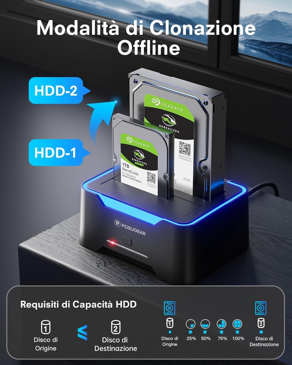 Hard Disk Docking Station USB 3.2 Gen 1 per HDD/SSD SATA da 2,5 e 3,5 P POSUGEAR