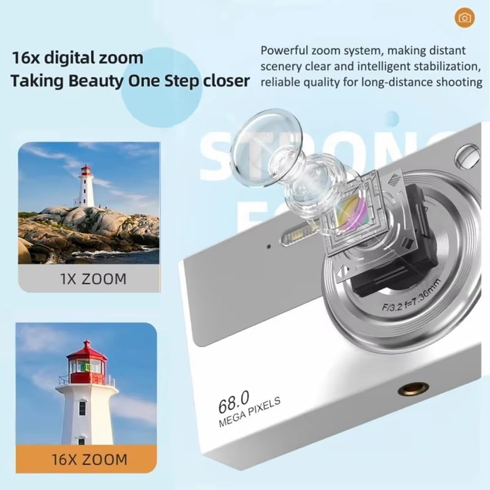 Fotocamera Digitale 4K WiFi Videocamera Compatta 6800W Pixel 16x Zoom