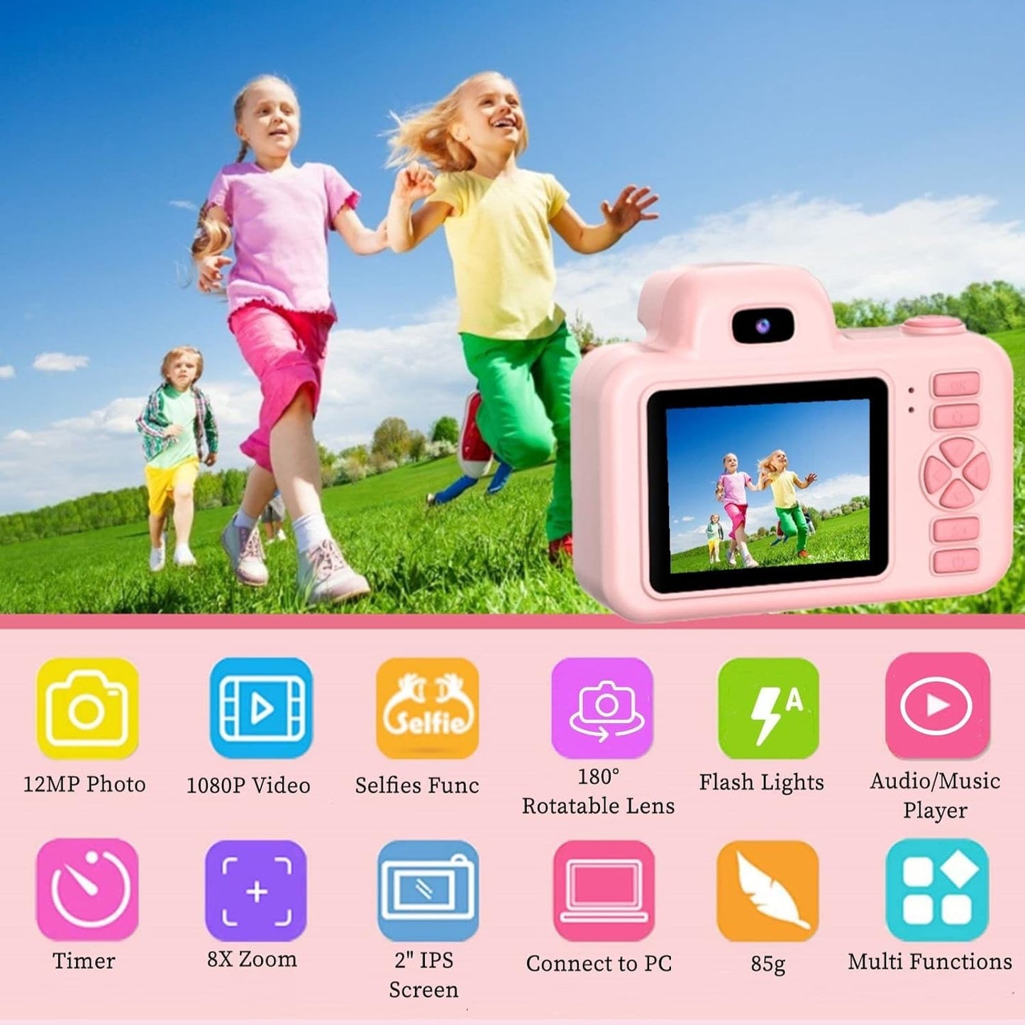 Macchina Fotografica per Bambini 12MP Mini SLR Selfie Fotocamera Bambina