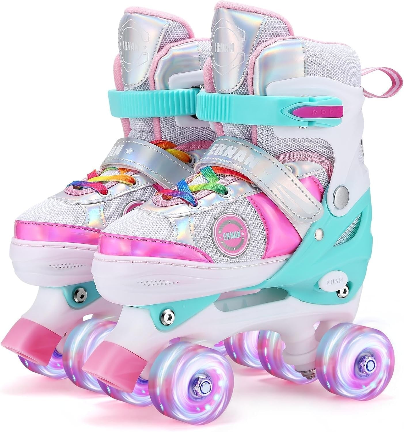 Pattini a Rotelle Bambina,Ragazze Regolabili Pattini a 4 Ruote Con 8 Illuminante