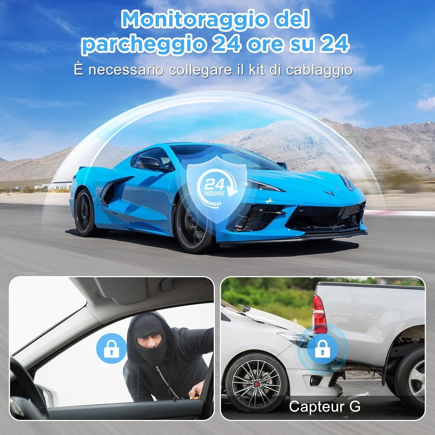 Dash Cam auto 4K+1080P, WiFi DashCam Free 64GB SD, Dash Cam G-Sensor, 170°Wide A