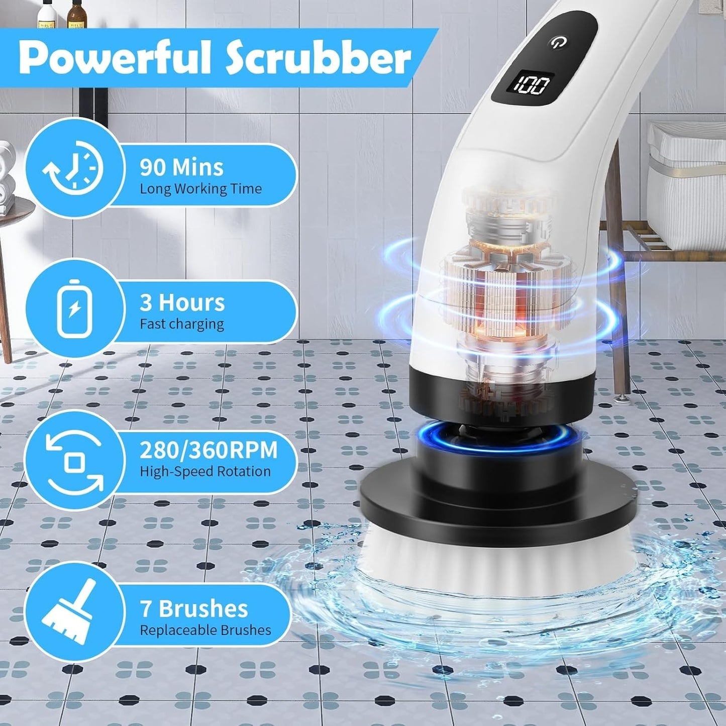 Spazzola Rotante Pulizia Elettrica, Spazzola Elettrica per Pulizia Casa