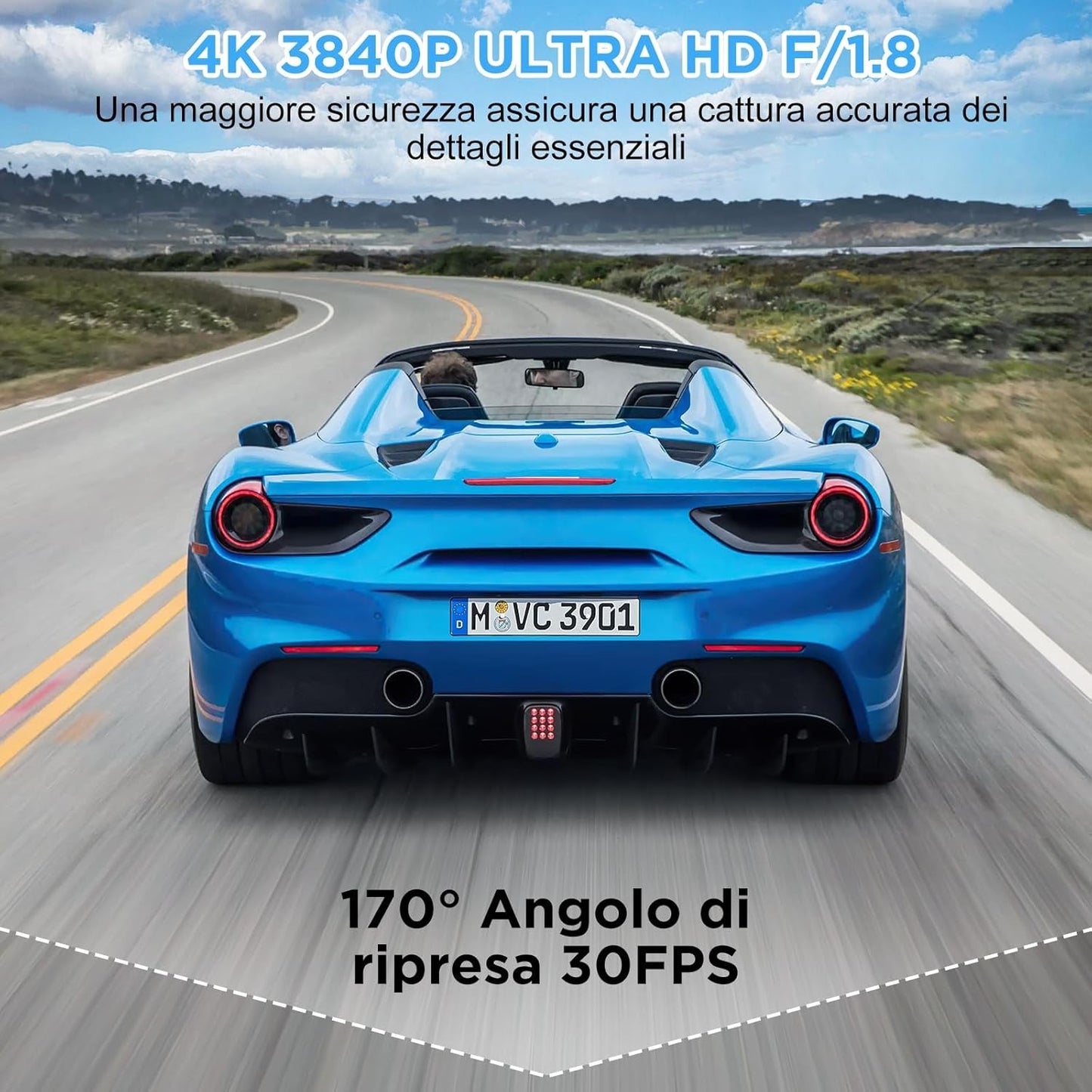 Dash Cam auto 4K+1080P, WiFi DashCam Free 64GB SD, Dash Cam G-Sensor, 170°Wide A