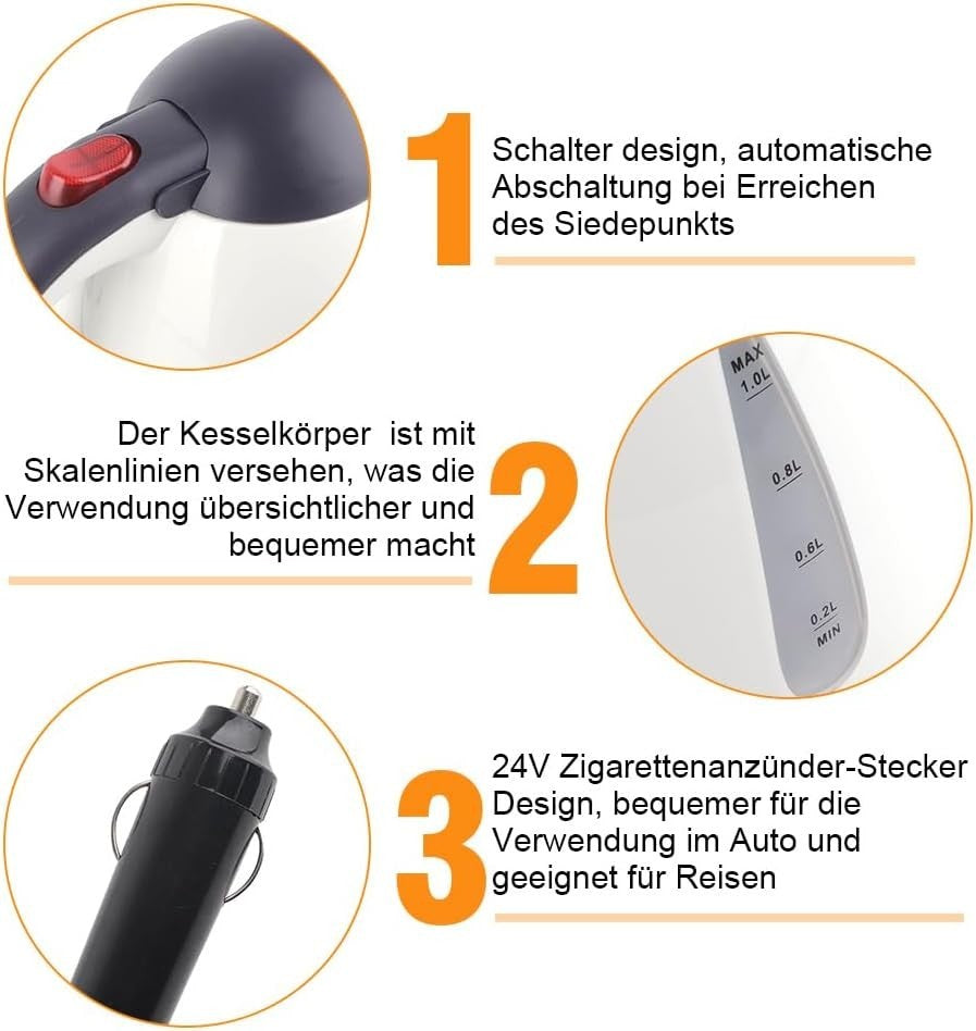 Bollitore per Camion 24V, Bollitore Elettrico per Auto da 1000ml Acciaio Inossid