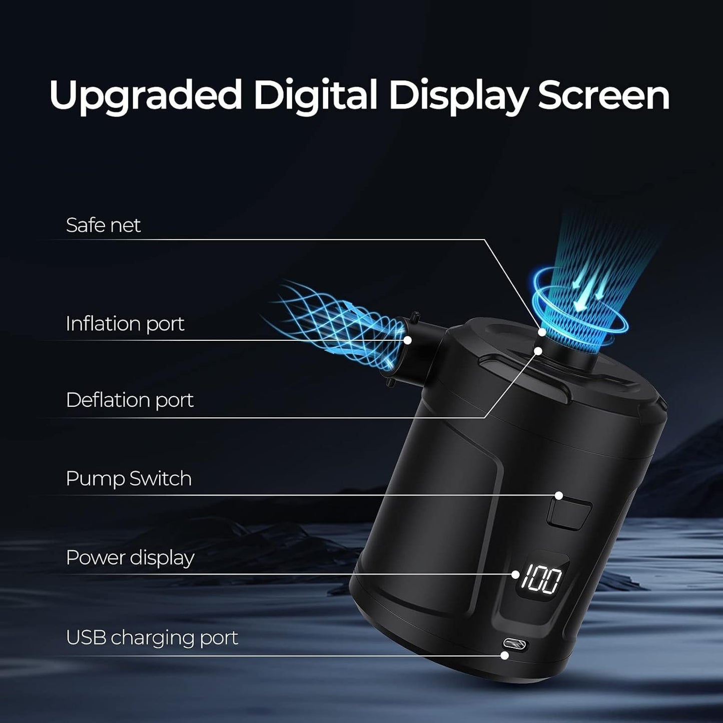 Pompa elettrica per gonfiabili da 5200 mAh per gonfiabili con display a LED