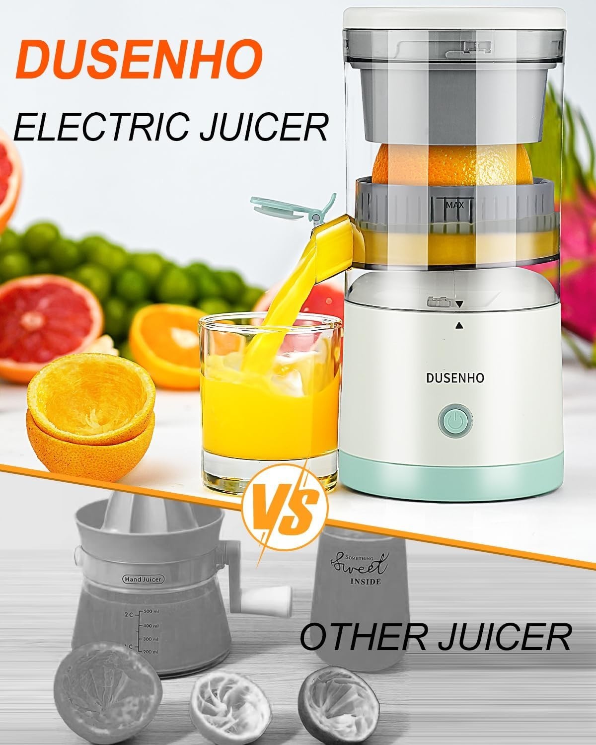 Spremiagrumi Elettrico Portatile USB 45W -70 Decibel Con Spazzola per La Pulizia