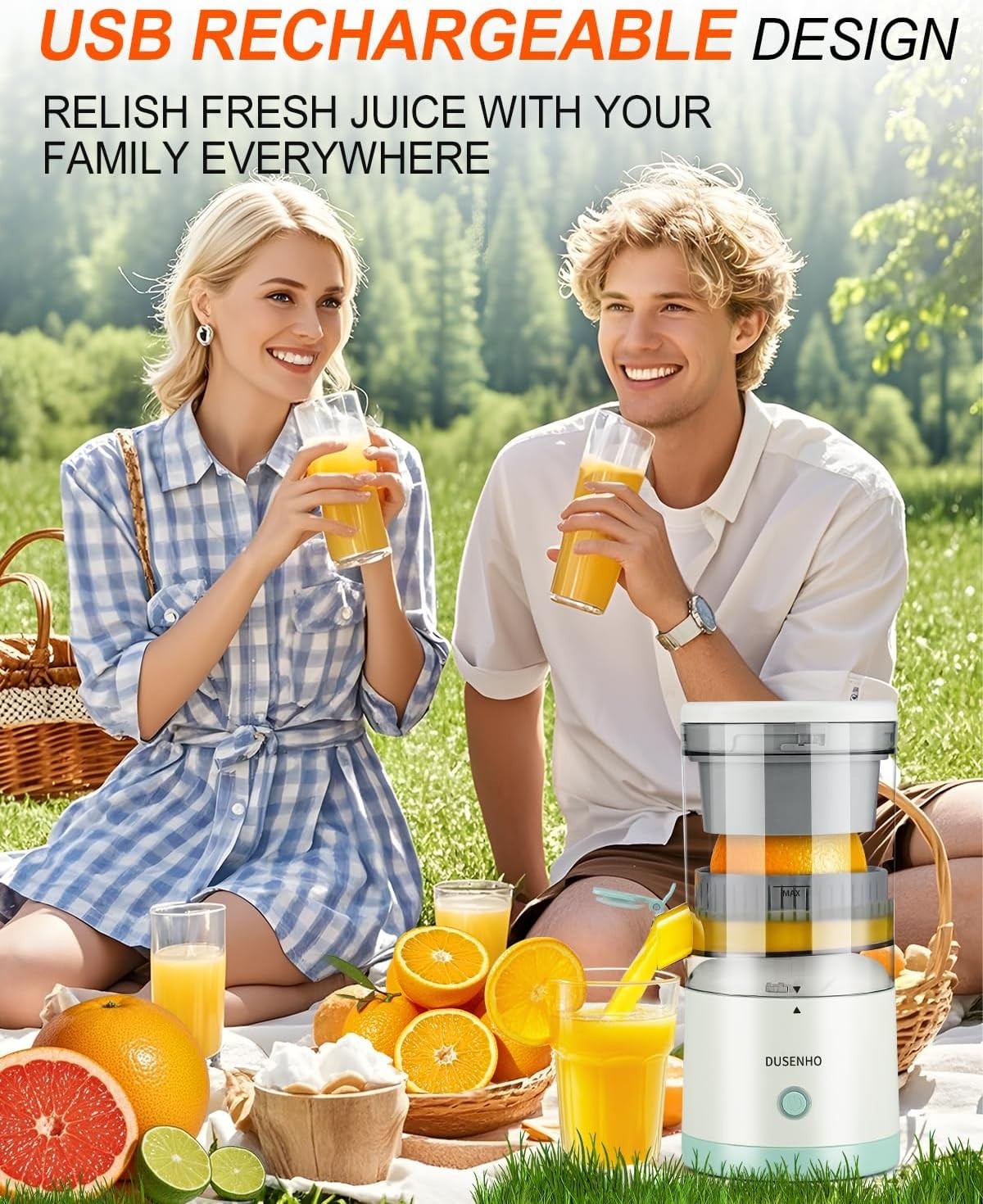 Spremiagrumi Elettrico Portatile USB 45W -70 Decibel Con Spazzola per La Pulizia