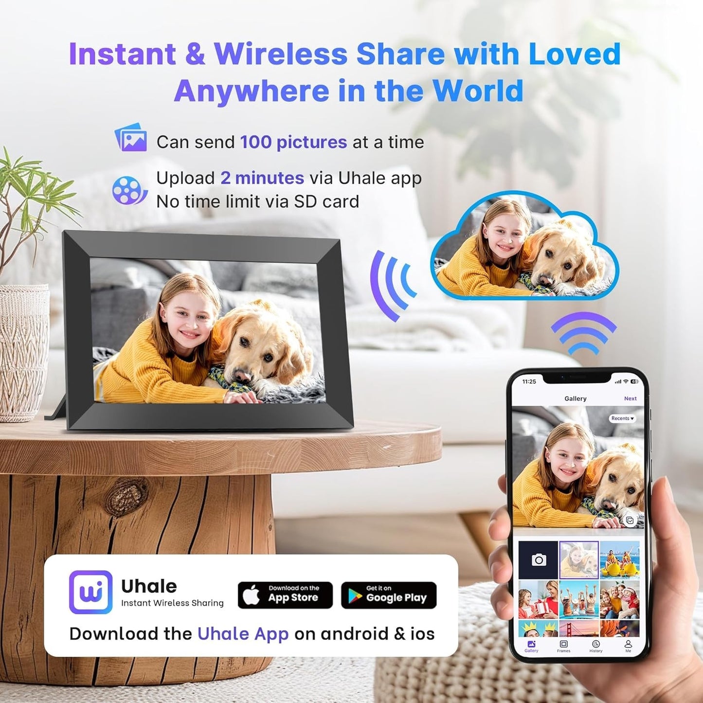 Cornice digitale Uhale da 32 GB, 10,1 pollici, WiFi, slot per scheda SD