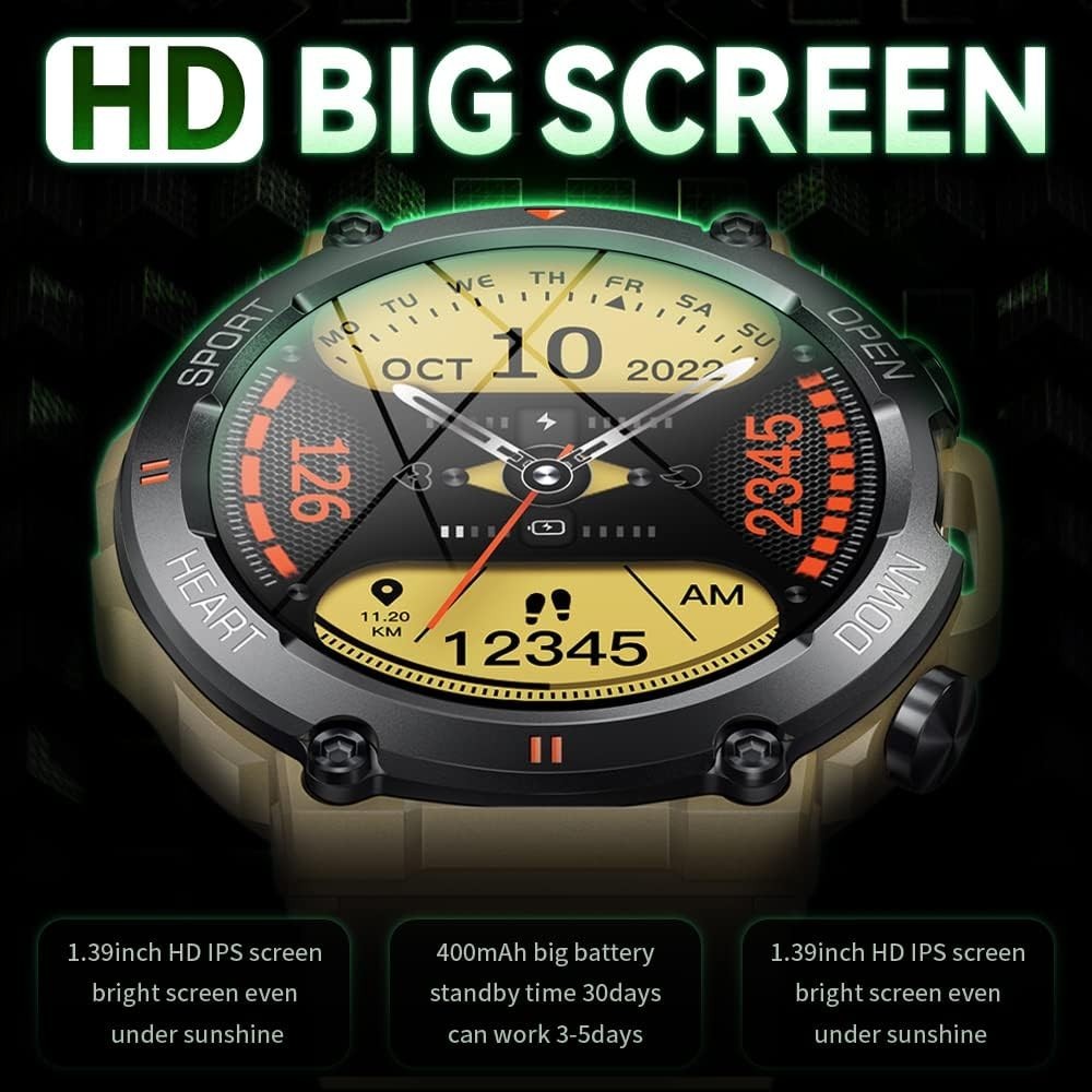 Smartwatch Uomo Orologio Fitness Militari Smart Watch Tracker di attività 35 mm