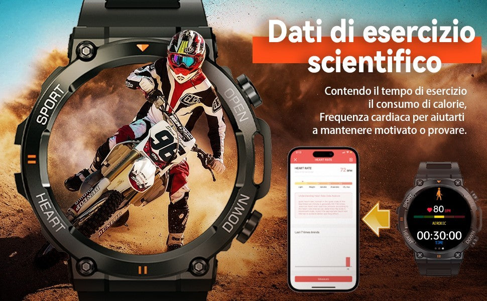 Smartwatch Uomo Orologio Fitness Militari Smart Watch Tracker di attività 35 mm