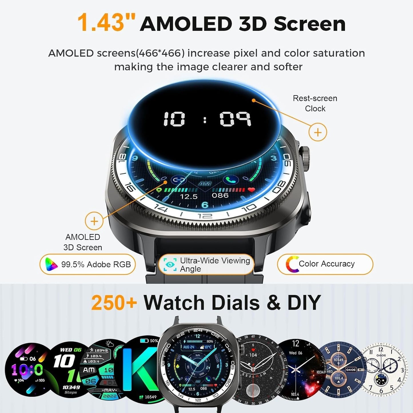 Smartwatch Uomo Donna 1.43" con Chiamate Bluetooth, IP68 Impermeabile (verde)