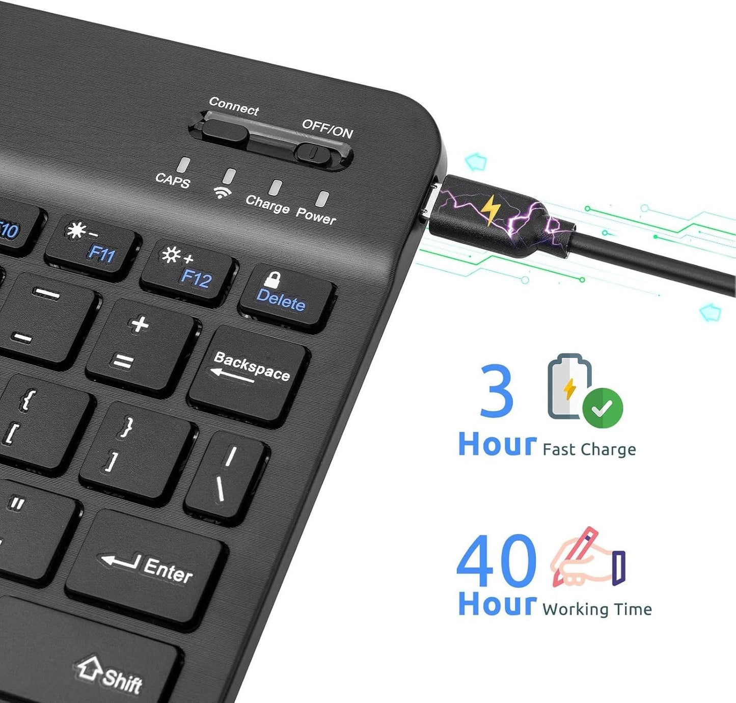 Tastiera wireless  ricaricabile slim  portatile, design ergonomico Bluetooth