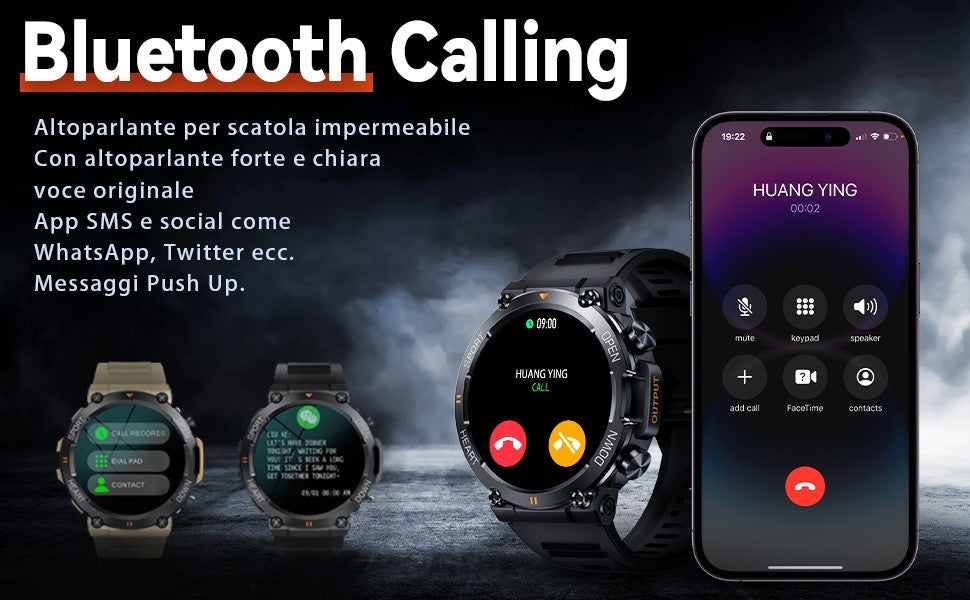 Smartwatch Uomo Orologio Fitness Militari Smart Watch Tracker di attività 35 mm