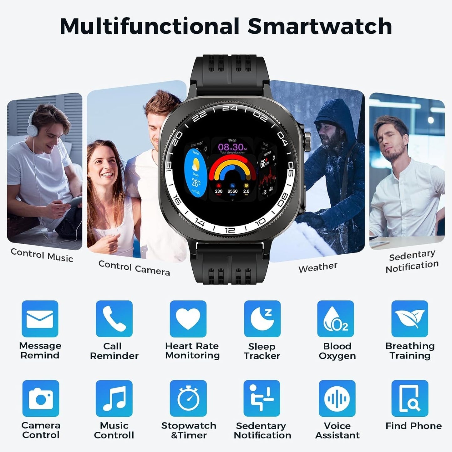 Smartwatch Uomo Donna 1.43" con Chiamate Bluetooth, IP68 Impermeabile (verde)