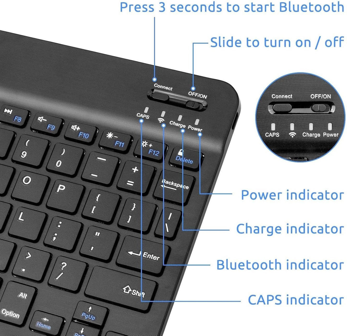 Tastiera wireless  ricaricabile slim  portatile, design ergonomico Bluetooth