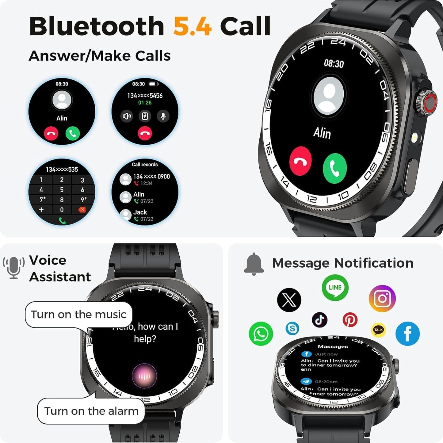 Smartwatch Uomo Donna 1.43" con Chiamate Bluetooth, IP68 Impermeabile (verde)