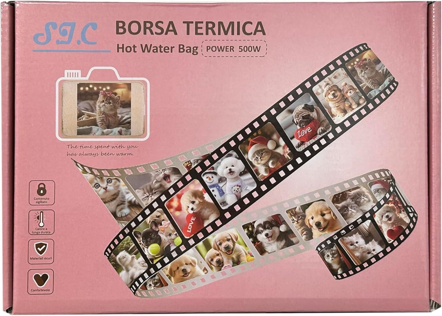 Borsa Acqua Calda Elettrica in Peluche 500W, Scaldino Elettrico Scaldamani