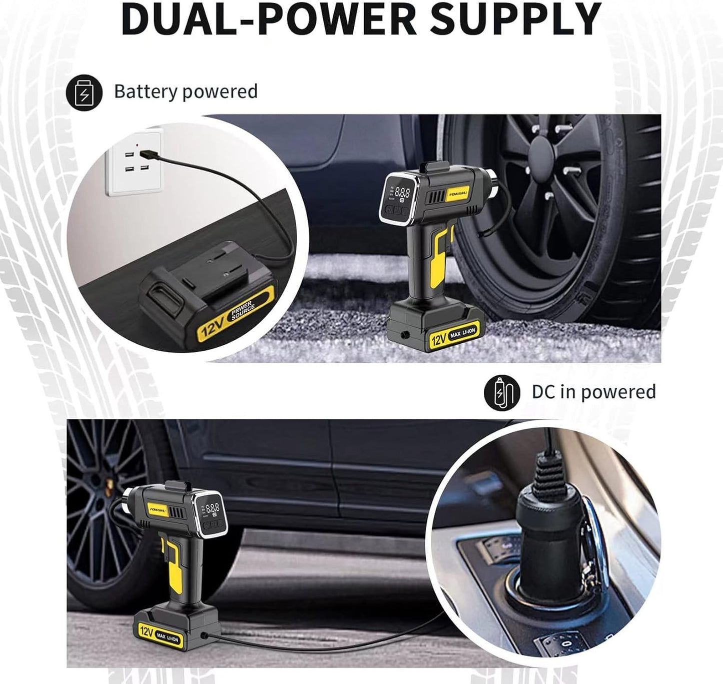 Pompa compressore per pneumatici per auto FOWAWU 160 PSI 7800 mAh batteria litio