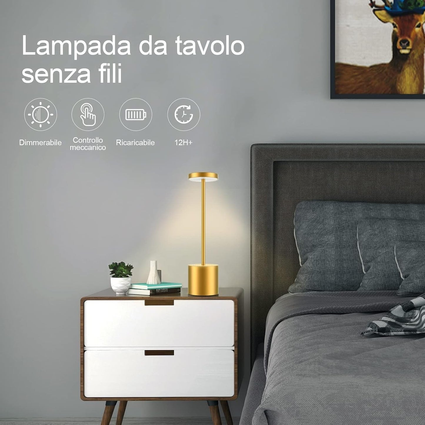 Lampada da Tavolo Senza Fili 5000mAh Ricaricabile LED Eye-Protect Dimmerabile