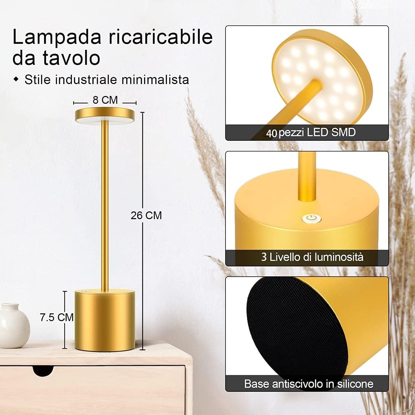Lampada da Tavolo Senza Fili 5000mAh Ricaricabile LED Eye-Protect Dimmerabile