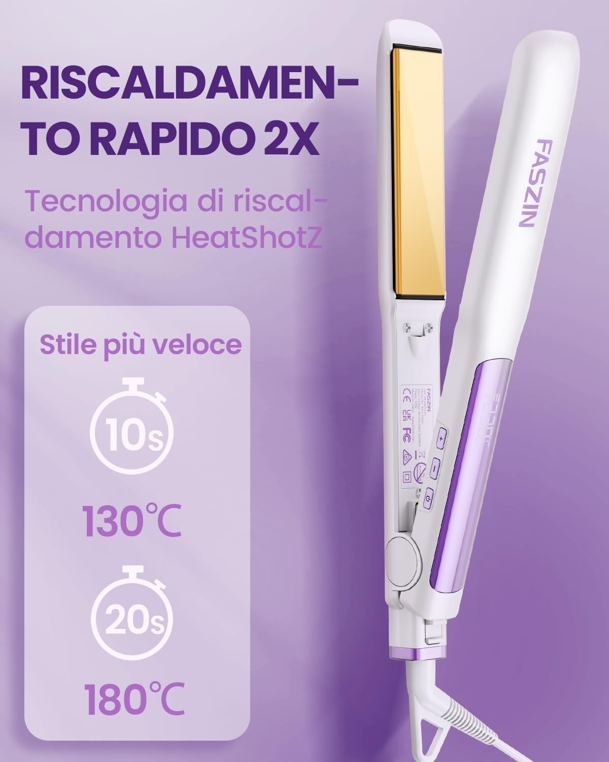 Faszin Piastra Capelli Professionale Stretta 2-in-1,Titanio Ionico,Display LCD