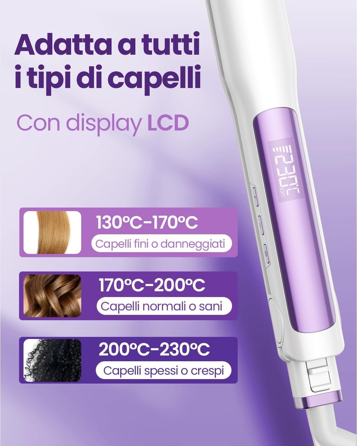 Faszin Piastra Capelli Professionale Stretta 2-in-1,Titanio Ionico,Display LCD