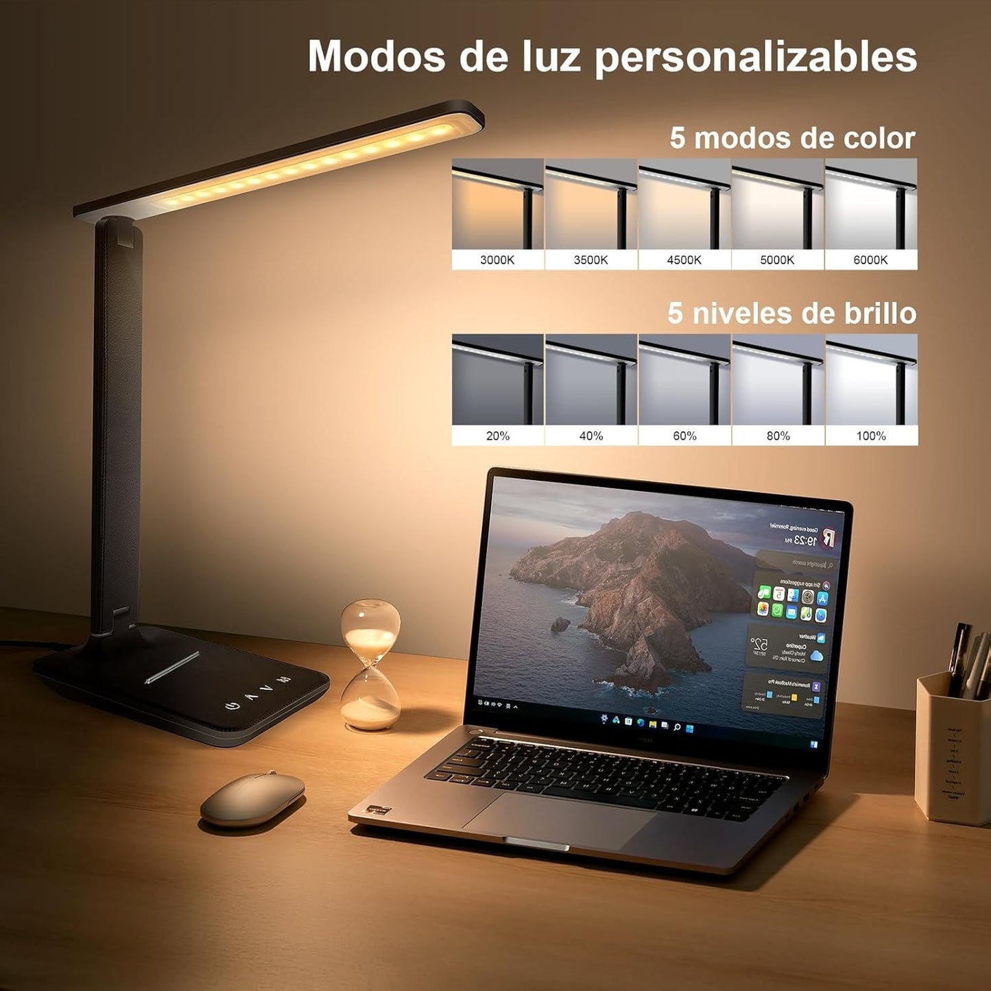 Lampada da scrivania LED Karidi dimmerabile con porta di ricarica USB 5 modalità