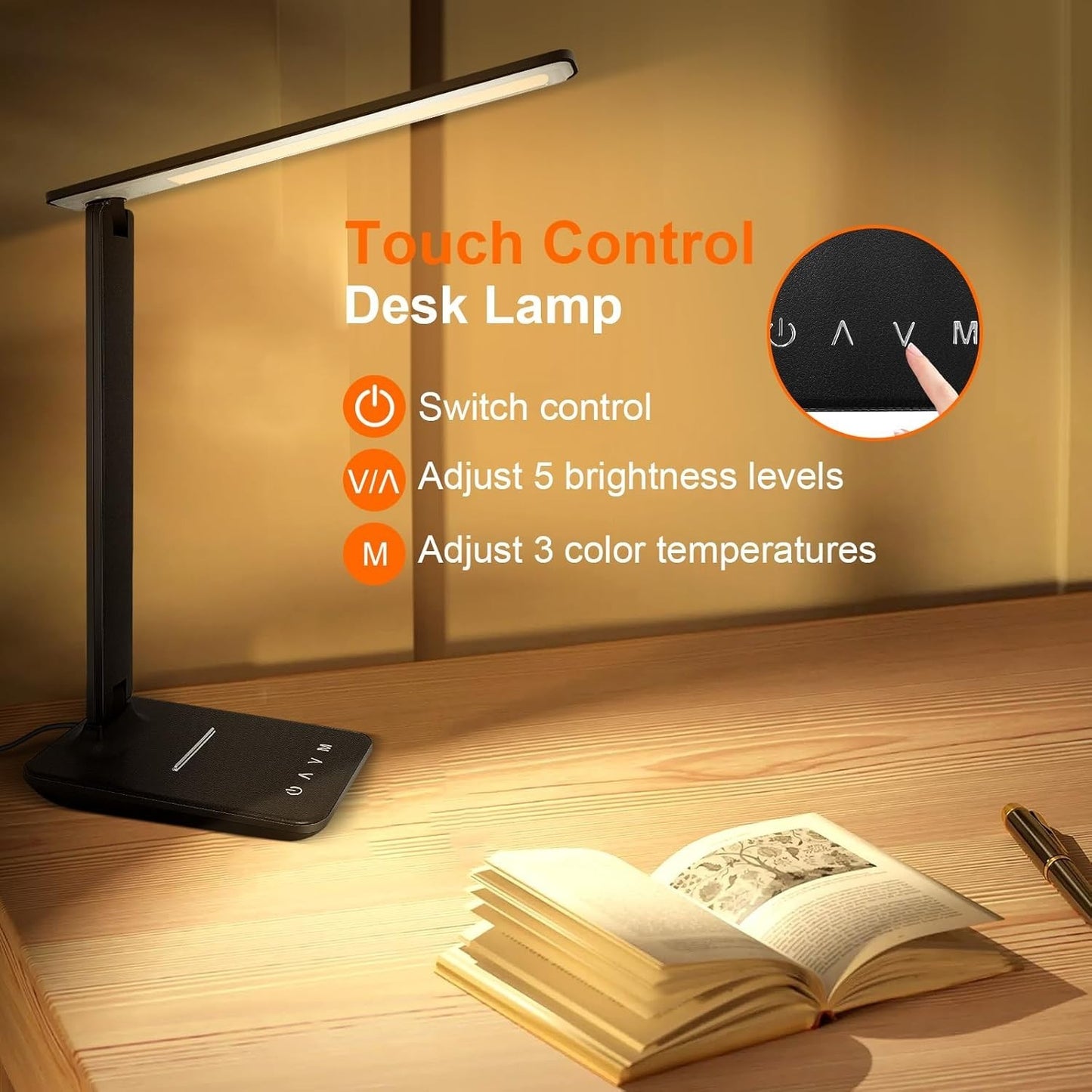 Lampada da scrivania LED Karidi dimmerabile con porta di ricarica USB 5 modalità