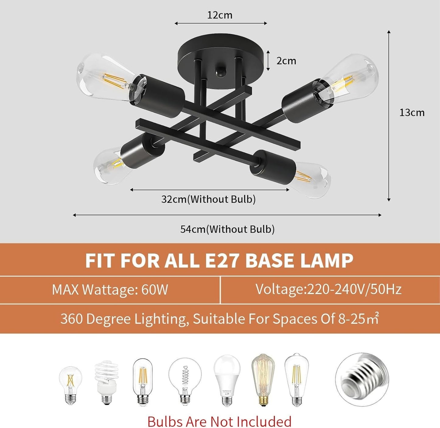 Lampada da Soffitto Vintage OTREN4 Fiamme Plafoniera Retrò E27 Lampadario