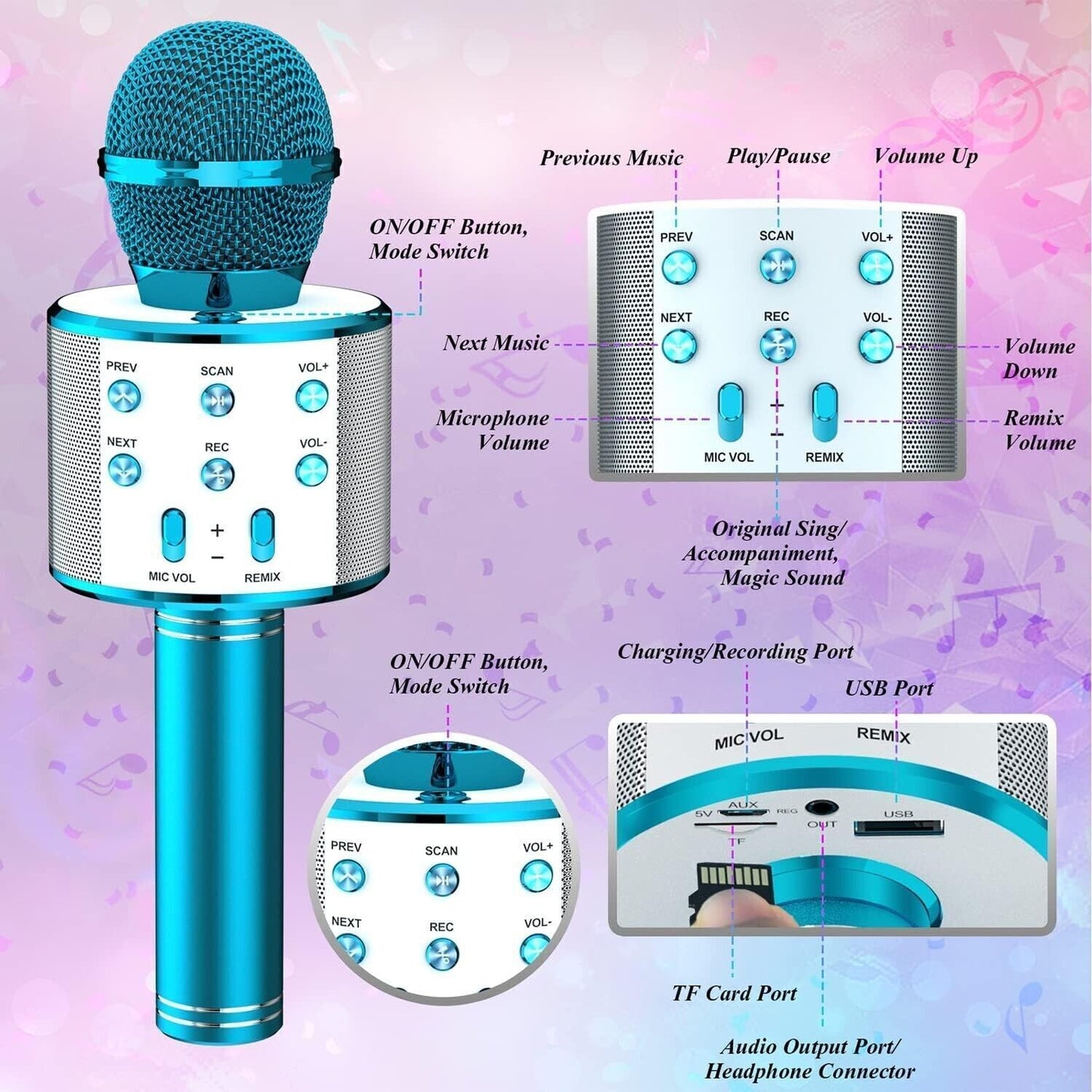 WS-858L Mini Karaoke KTV Microfono Portatile Bluetooth Senza Fili Microfono