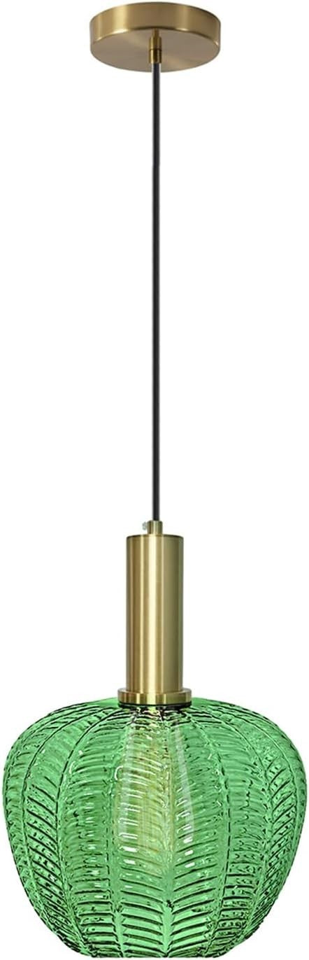 Lampadario lampada sospensione dorata tonalità in vetro in scala  (Verde 22cm)