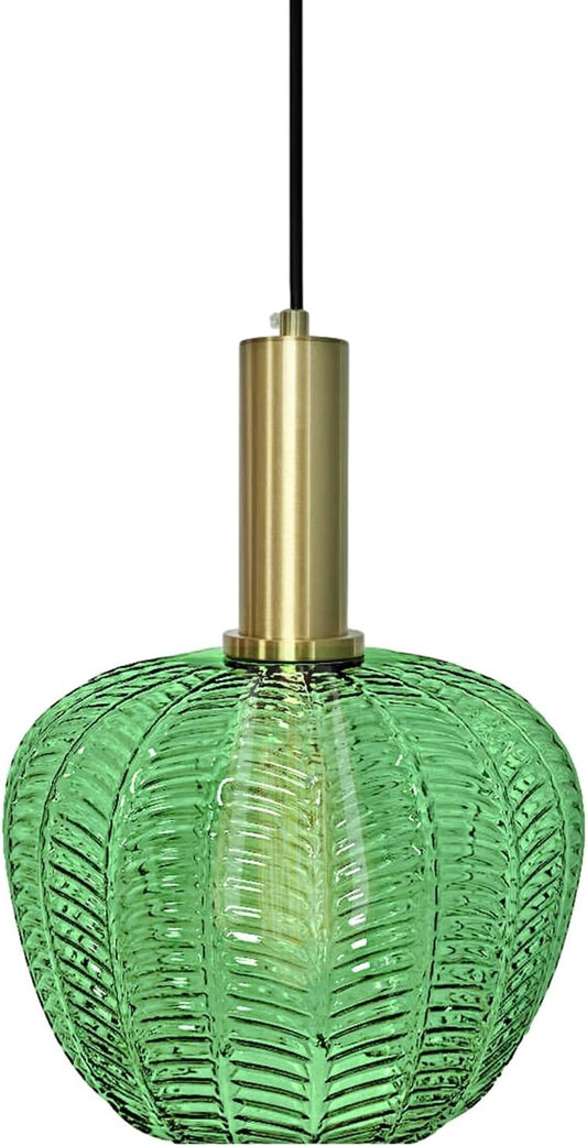 Lampadario lampada sospensione dorata tonalità in vetro in scala  (Verde 22cm)