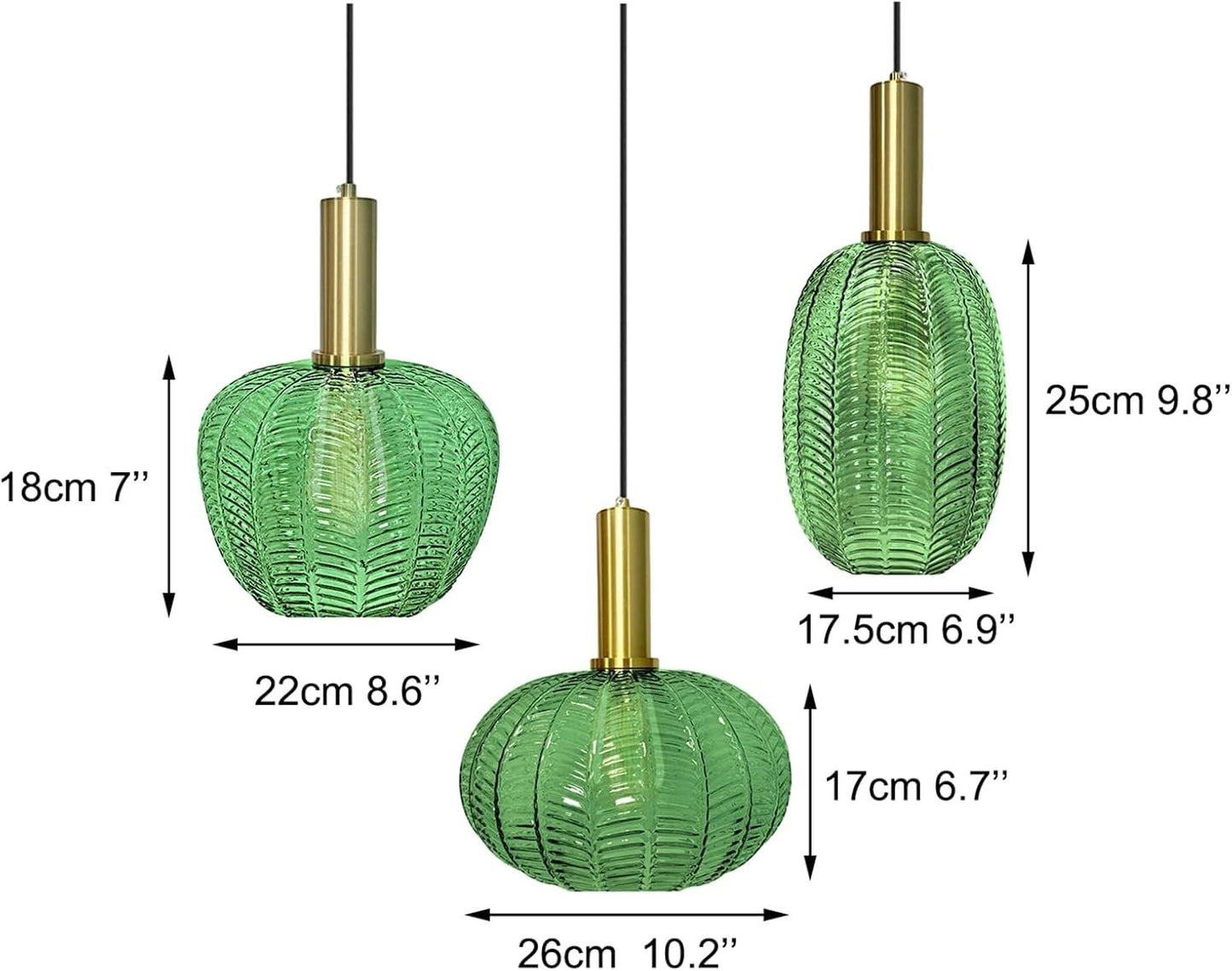 Lampadario lampada sospensione dorata tonalità in vetro in scala  (Verde 22cm)