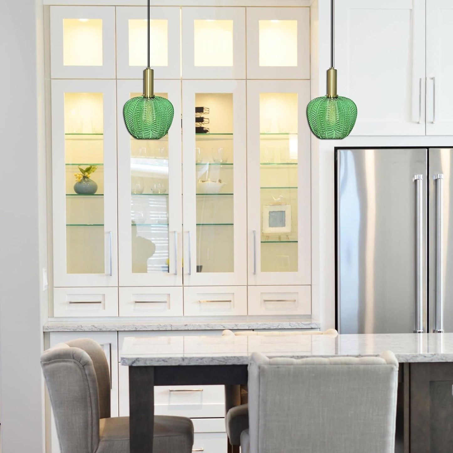 Lampadario lampada sospensione dorata tonalità in vetro in scala  (Verde 22cm)