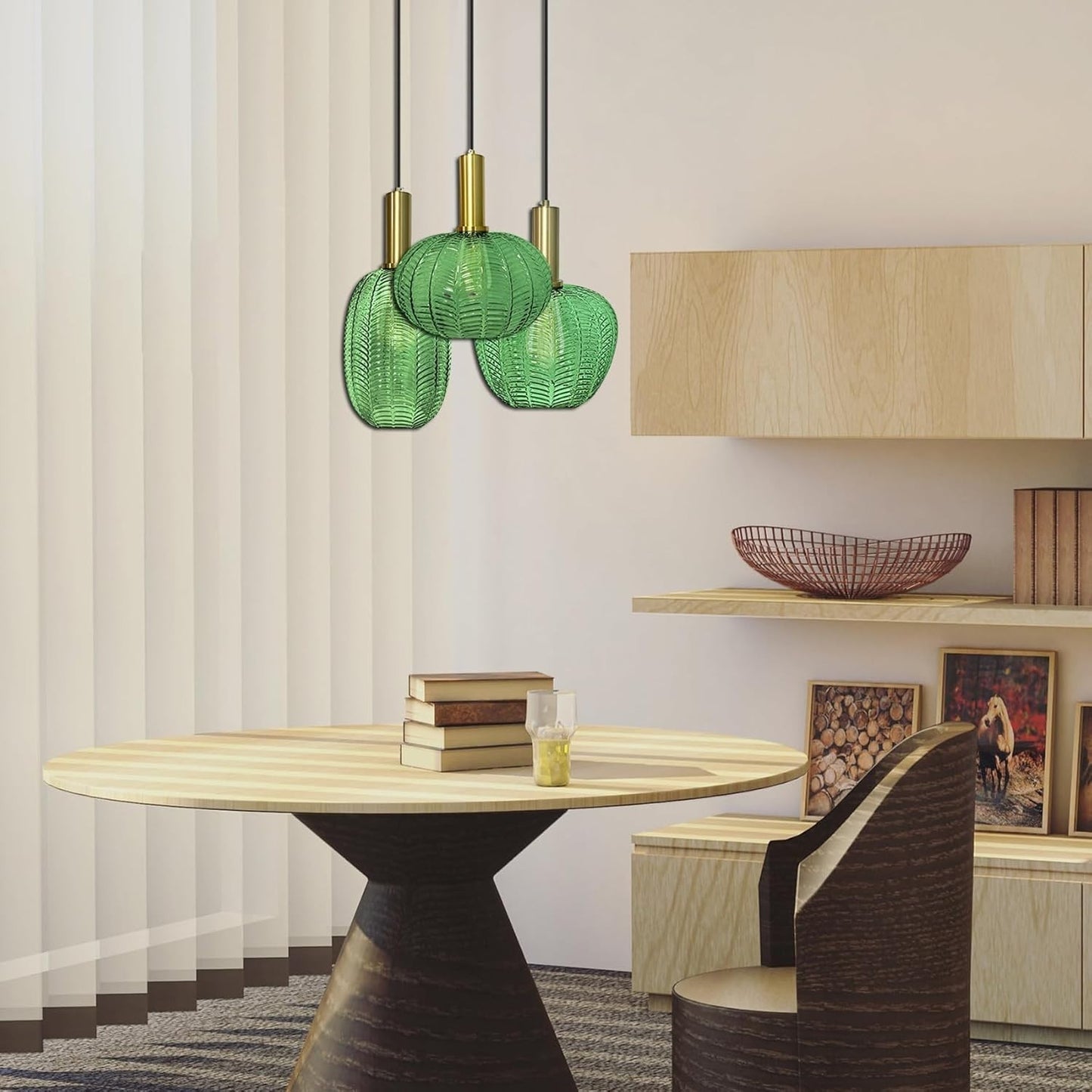 Lampadario lampada sospensione dorata tonalità in vetro in scala  (Verde 22cm)